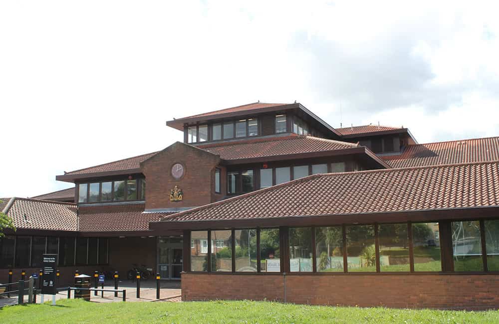 alt="Exterior shot of Mansfield Civic Centre"